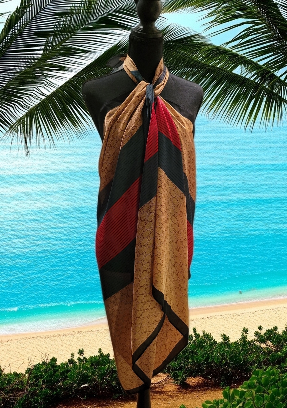 SCARF/Ladies Silk Scarf /Hijab Monogram Style| Head Wrap/ Beach Cover Up NWOT - Picture 6 of 10
